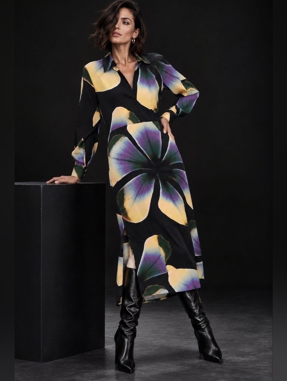 NEXT Abstract Bold Black Floral Shirt Dress | NWT | US 6